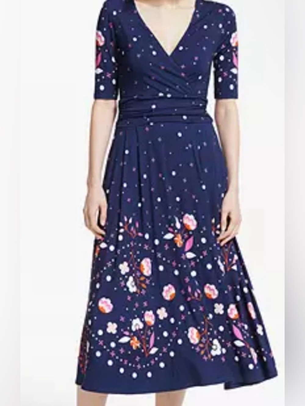 Boden Kassidy Navy Floral Wrap Midi Dress